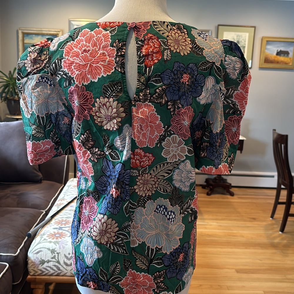 Evereve Green Floral Puff Sleeve Top - Picture 3 of 5